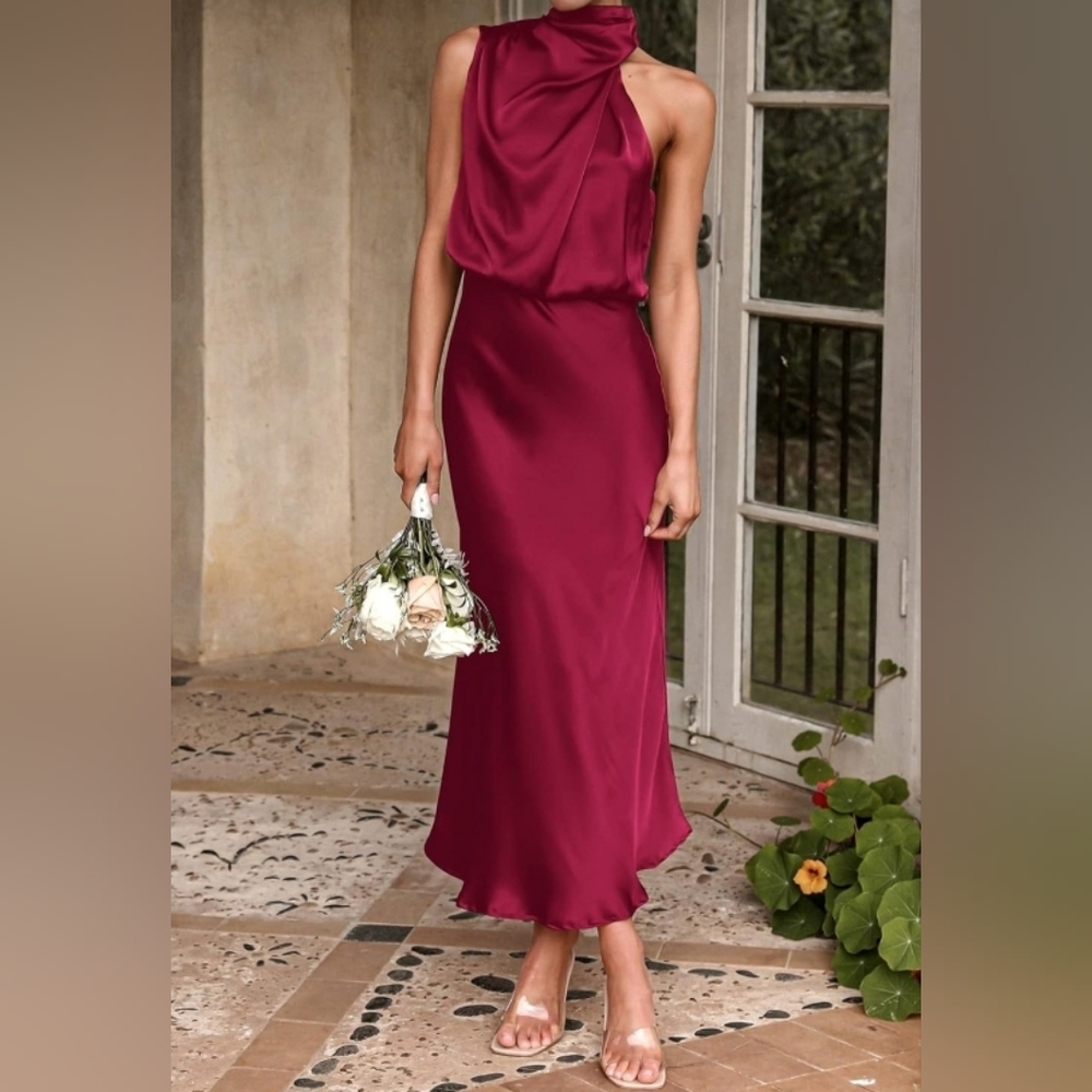 🌺Elegant One Shoulder Burgundy Dress
